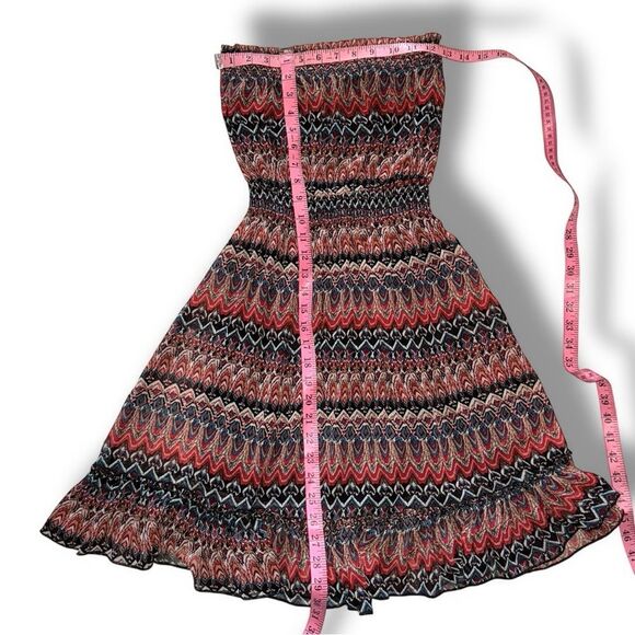 Vintage 90’s Y2K Deb Boho Strapless Red Print Mini Dress Size Large EUC - Picture 3 of 7